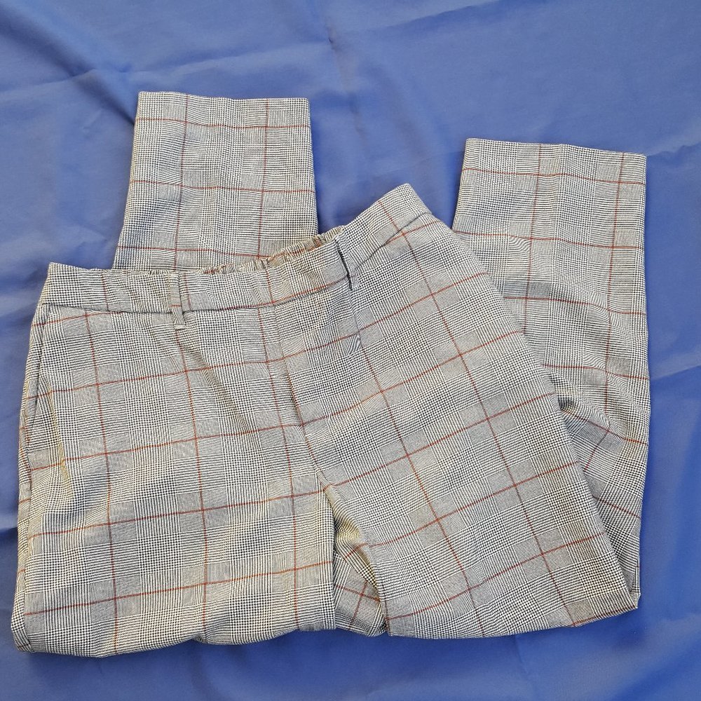 Short Petite Ankle or Tall Capri Stretch Black Plaid Pants Slacks Elastic Waist